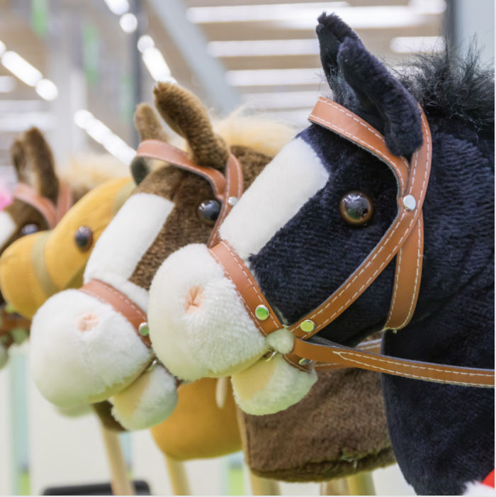 Hobby horses of different colours.