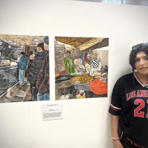 Young student Shameela Mirza stood by her artwork.