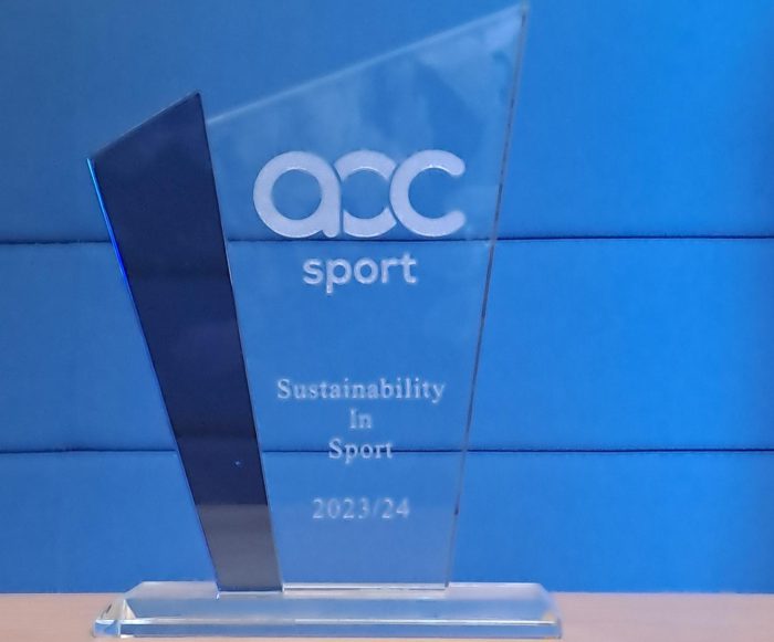 A clear glass award for Sustainability in Sport.