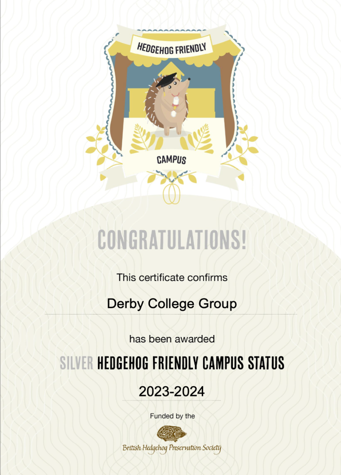 Congratulations, this award certifies that Derby College Group has been awarded Silver Award Creditation.